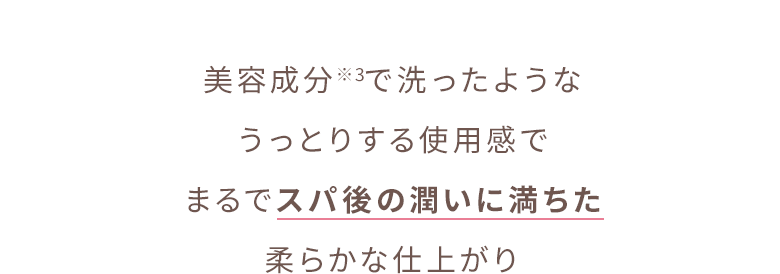 美容成分※3で洗ったようなうっとりする使用感でまるでスパ後の潤いに満ちた柔らかな仕上がり